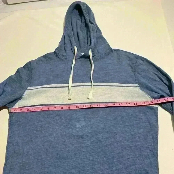 Faherty Mens Blue Hoodie Sweatshirt Striped Knit Organic Cotton Size Medium - Picture 4 of 10